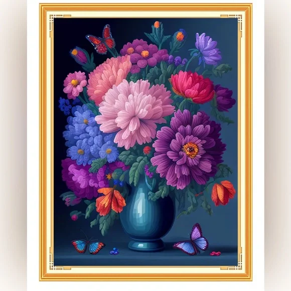 NWT Findvoor Cross Stitch "Colorful Flowers" Kit 11CT 3 Strand 40x59cm - Picture 3 of 7